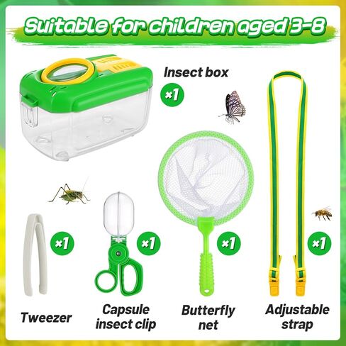 Biubee Bug Casher for Kids - Bug Sturdy Kid Bug Catching Kit Gifts with Butterfly Net Collector Ensect Casher Tweezer ، Pink Kids Bug Habitat Outdoor Kit for Girls Age 3 4 5 6 7 8 in Kuwait