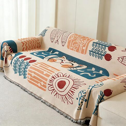 غطاء أريكة خمر (71 '' x 118 '') - مزيج القطن ، نمط القط الأزهار ، غسل الماكينة ، غطاء الأثاث ل 3 وسادة أريكة (Cat 01) in Saudi Arabia