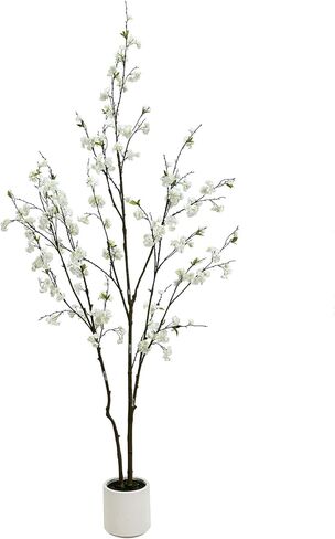6.7FT Artificial Cherry Blossom Tree with Planter - Ultra Realistic Faux Sakura Tree for Home Office Decor, White Flowers, Low Maintenance Indoor/Outdoor Tree (6.7FT) in Kuwait