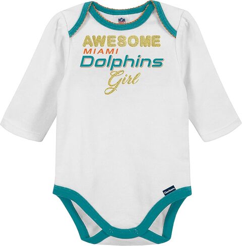 Gerber NFL Baby Girls' 3Pc Bodysuit, Footed Pant, & Cap Set, Miami Dolphins, 0-3 Months in Saudi Arabia
