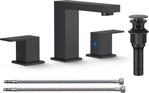 FORIOUS Matte Black Vanity Bathroom Faucets 3 Hole, 8 Inch Widespread Bathroom Sink Faucet with Pop-up Drain and Supply Lines, 2-Handle for Basin in Kuwait