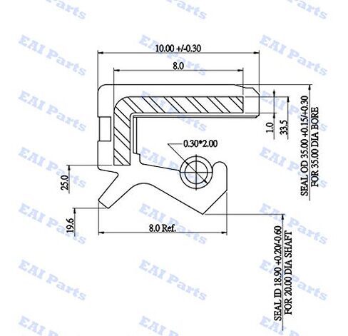 EAI Oil Seal 20mm X 35mm X 10mm TC Double Lip w/Spring. Metal Case w/Nitrile Rubber Coating in Saudi Arabia