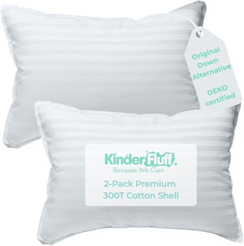 kinder Fluff Toddler Pillow 2X–Certified & Award Winning Baby Pillow(no Pillowcase Needed) 300TC Pure Cotton Shell and Hypoallergenic Down Alternative Fill. Toddler Bedding Kids Pillow 2+ Year Old in Saudi Arabia