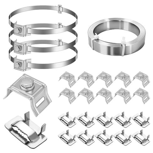 LEIFIDE 304 مجموعة تثبيت دعامة عمود من الفولاذ المقاوم للصدأ، ملف شريط ربط 3/4 × 20 بوصة + 10 دعامة ساق متوهجة + 10 أبازيم أجهزة تثبيت اللافتة لمشابك صناديق كهربائية لكاميرات الأمان الخفيفة in Saudi Arabia