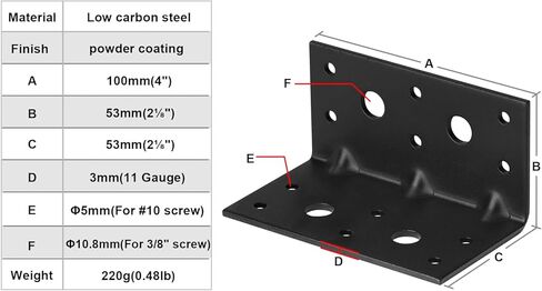 MOUNTAIN_ARK 10 Pack Black L Right Angle Bracket, 2-1/8" x 2-1/8" x 4" Steel Metal Reinforced Corner Braces for Wood, Furniture, Lumber in Saudi Arabia