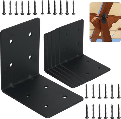 6 عبوات 4 × 4 × 3-1/8 دعامة زاوية فولاذية شديدة التحمل، دعامة زاوية قائمة L، سمك 0.11 بوصة (3 مم)، دعامة زاوية معدنية لأرفف موصل الأخشاب المعدنية ودعم الأثاث الخشبي، مع 48 براغي in Saudi Arabia