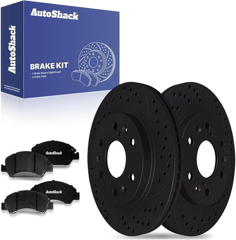 AutoShack Front Brake Kit Replacement for Chevrolet Silverado 1500 4WD Drilled & Slotted E-Coated Disc Brake Rotors Black Ceramic Brakes Pads 12.98" 329.7 mm SCDPR65099650991092 in Saudi Arabia