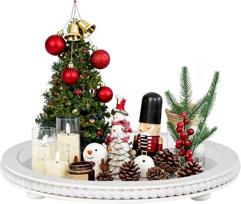 Urban Deco Decorative Trays for Home Decor, White Stripes Perfume Tray, Oval Wooden Trays for Coffee Table and Tea Tray for Living Room, Kitchen, Farmhouse Decor (1-Pk) in Kuwait