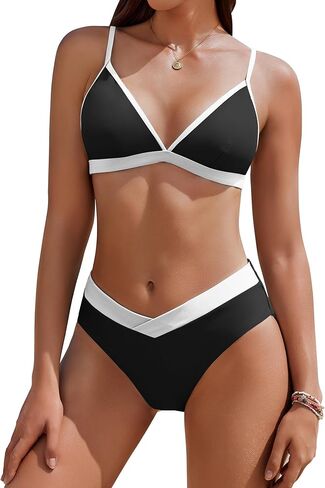 AI'MAGE Womens Two Piece Color Block Sexy Triangle High Cut Bikini Set Sporty Bathing Suits Black Leopard M in Saudi Arabia