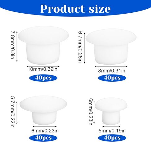 160 Pcs 4 Sizes Nylon Plastic Hole Plugs White 1/5" 1/4" 5/16" 3/8" Round Hole, Flush Type Panel Knockout Locking Plugs, Screw Covers for Furniture Cabinet Insert End Caps Plastic Plug for Holes in Saudi Arabia