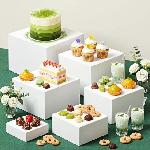 6 قطع من رافعات البوفيه، ورافعات الطعام لطاولة البوفيه، وصناديق مكعبة مع قاعدة مجوفة، وصناديق تعشيش بيضاء لعرض الطعام، للحفلات، وتقديم الطعام، والحلوى، والمجموعة (مقاس 3 بوصات، 4 بوصات، 5 بوصات، 6 بوصات، 7 بوصات، 8 بوصات) in Kuwait