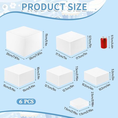 6 قطع من رافعات البوفيه، ورافعات الطعام لطاولة البوفيه، وصناديق مكعبة مع قاعدة مجوفة، وصناديق تعشيش بيضاء لعرض الطعام، للحفلات، وتقديم الطعام، والحلوى، والمجموعة (مقاس 3 بوصات، 4 بوصات، 5 بوصات، 6 بوصات، 7 بوصات، 8 بوصات) in Kuwait