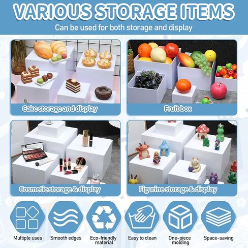 6 قطع من رافعات البوفيه، ورافعات الطعام لطاولة البوفيه، وصناديق مكعبة مع قاعدة مجوفة، وصناديق تعشيش بيضاء لعرض الطعام، للحفلات، وتقديم الطعام، والحلوى، والمجموعة (مقاس 3 بوصات، 4 بوصات، 5 بوصات، 6 بوصات، 7 بوصات، 8 بوصات) in Kuwait