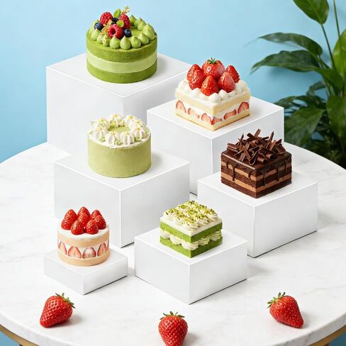 6 قطع من رافعات البوفيه، ورافعات الطعام لطاولة البوفيه، وصناديق مكعبة مع قاعدة مجوفة، وصناديق تعشيش بيضاء لعرض الطعام، للحفلات، وتقديم الطعام، والحلوى، والمجموعة (مقاس 3 بوصات، 4 بوصات، 5 بوصات، 6 بوصات، 7 بوصات، 8 بوصات) in Kuwait