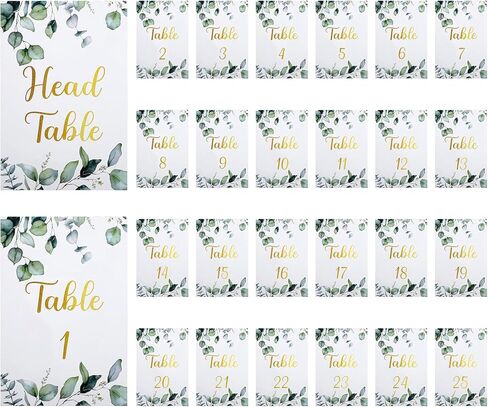 26 Pieces Wedding Table Numbers Cards 1-25 Plus Head Table Card 4x6 Inch Double-Sided Greenery Eucalyptus Cards Gold Weddings Tables Numbers for Wedding Reception Birthday Bridal Party in Saudi Arabia