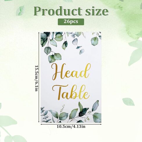 26 Pieces Wedding Table Numbers Cards 1-25 Plus Head Table Card 4x6 Inch Double-Sided Greenery Eucalyptus Cards Gold Weddings Tables Numbers for Wedding Reception Birthday Bridal Party in Saudi Arabia
