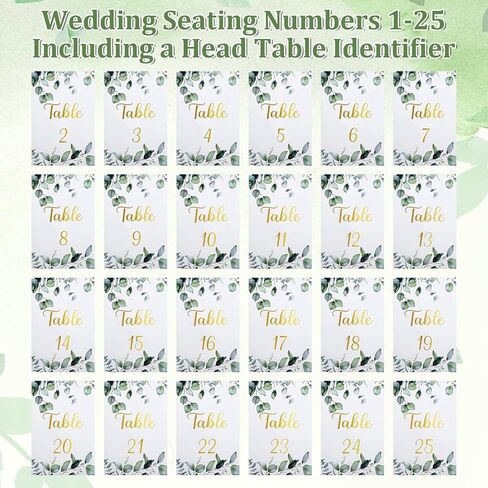 26 Pieces Wedding Table Numbers Cards 1-25 Plus Head Table Card 4x6 Inch Double-Sided Greenery Eucalyptus Cards Gold Weddings Tables Numbers for Wedding Reception Birthday Bridal Party in Saudi Arabia