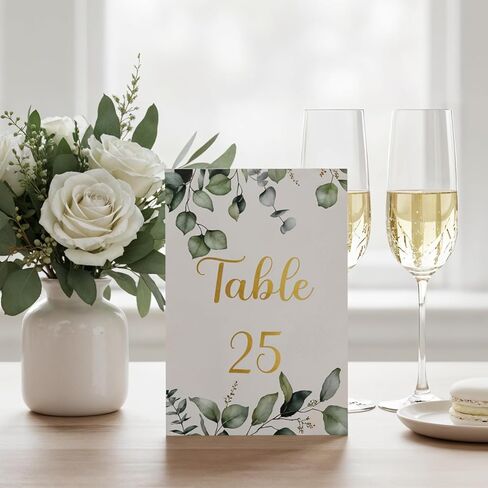 26 Pieces Wedding Table Numbers Cards 1-25 Plus Head Table Card 4x6 Inch Double-Sided Greenery Eucalyptus Cards Gold Weddings Tables Numbers for Wedding Reception Birthday Bridal Party in Saudi Arabia