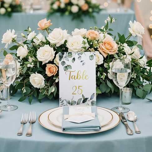 26 Pieces Wedding Table Numbers Cards 1-25 Plus Head Table Card 4x6 Inch Double-Sided Greenery Eucalyptus Cards Gold Weddings Tables Numbers for Wedding Reception Birthday Bridal Party in Saudi Arabia