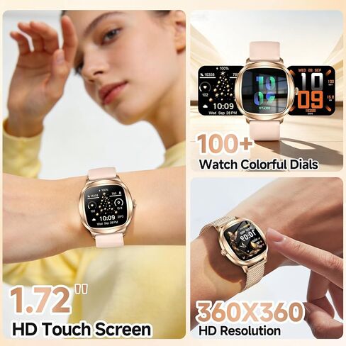 GLPYR Smart Watch for Women, 1.72" Fitness Tracker with Answer/Make Calls, Sleep/Heart Rate Monitor, Smartwatch for Android iOS Support 100+ Sports Modes, IP68 Waterproof, Fitness Watch with 2 Band in Saudi Arabia