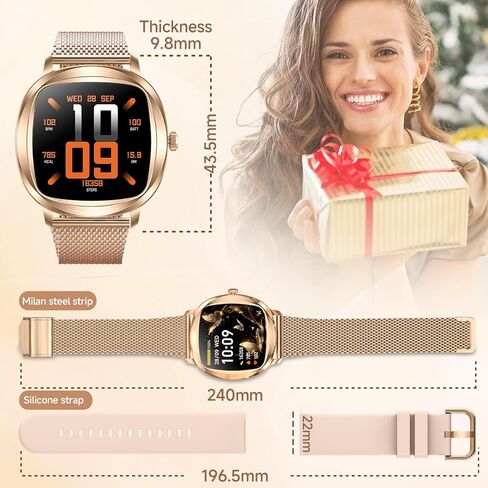 GLPYR Smart Watch for Women, 1.72" Fitness Tracker with Answer/Make Calls, Sleep/Heart Rate Monitor, Smartwatch for Android iOS Support 100+ Sports Modes, IP68 Waterproof, Fitness Watch with 2 Band in Saudi Arabia