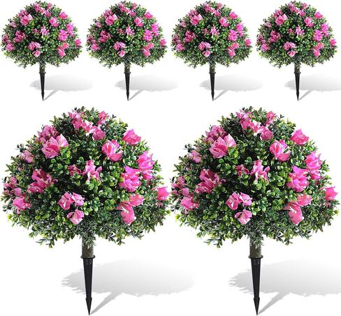 مجموعة yunlly من 2 bougainvillea flowers woodwood topiary ball tree 18 inch faux بوش النباتات في الهواء الطلق مع ارتفاع أرضي ، شجيرات مزيفة مقاومة للأشعة فوق البنفسجية للحديقة ، الفناء ، الشرفة ، ديكور الفناء (hotpink) in Kuwait