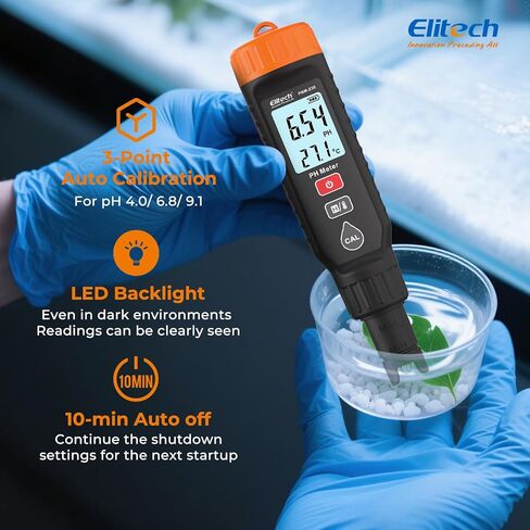 جهاز قياس درجة الحموضة الاحترافي من Elitech - اختبار رقمي لدرجة الحموضة ودرجة الحرارة في الزراعة المائية، حلول النمو مع مجموعة معايرة كاملة لصحة النبات، PHM-230 in Saudi Arabia