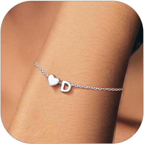 Silvora 925 Sterling Silver Silver Dainty الأولي مع القلب - 6.3 " + 2" قابلة للتعديل 26 حرف سوار جوهر القلب سوار للقلب للنساء in Saudi Arabia