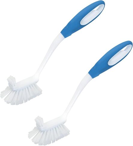 LOLA Pro Dish Brush Kitchen Scrubber | Poly Fiber Bristle | Built-in Food Scraper | Comfort Rubber Non-Slip Handle | Safe for Non-Stick & Coated Cookware | Dishwasher Safe for Cleaning 2 CT in Kuwait