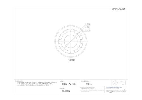 Timken 33821 Tapered Roller Bearing, Single Cup, Standard Tolerance, Straight Outside Diameter, Steel, Inch, 3.7500" Outside Diameter, 0.8750" Width in Saudi Arabia