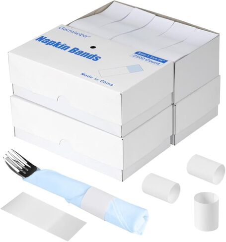 Germiwipe Pack of 10,000 White Paper Napkin Bands Self Adhesive, 1.5x4.25 Inch Silverware Wraps Band Paper Napkin Rings for Restaurant, Party, Wedding, (4 Boxes x 2,500) in Saudi Arabia