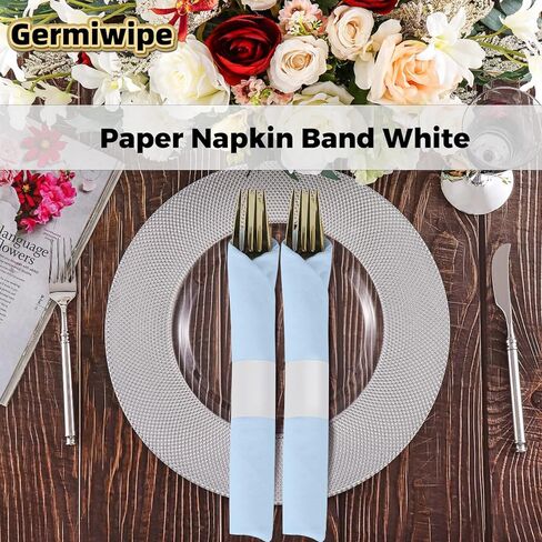 Germiwipe Pack of 10,000 White Paper Napkin Bands Self Adhesive, 1.5x4.25 Inch Silverware Wraps Band Paper Napkin Rings for Restaurant, Party, Wedding, (4 Boxes x 2,500) in Saudi Arabia
