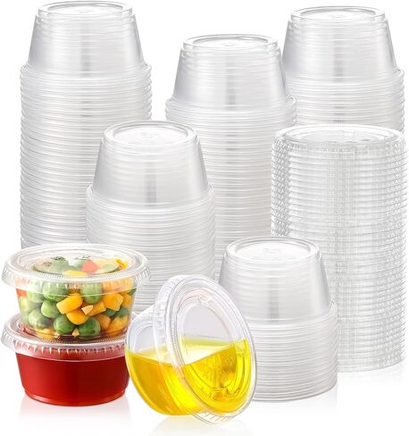 AOZITA 60 Sets - 2 oz Jello Shot Cups, Portion Cups With Lids, Small Plastic Containers with Lids, Airtight and Stackable Souffle Cups in Saudi Arabia