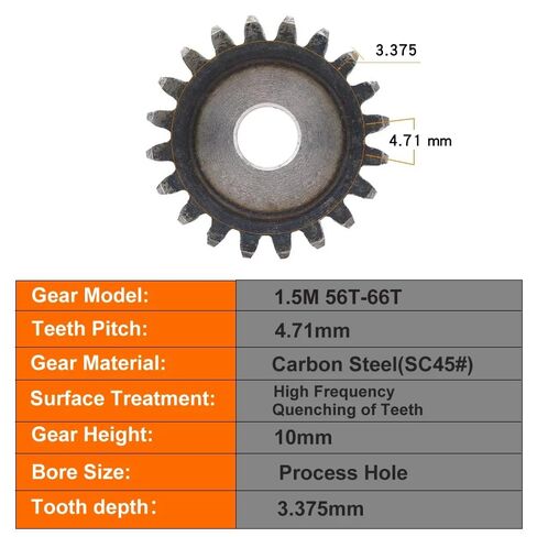 Pinion Gears 1.5M-56T/57T/58T/59T/60T~64T/65T/66Teeth SC45# Carbon Steel Cylindrical Gear High Frequency Quenching Teeth(1.5M 61T-Bore 14mm) in Kuwait