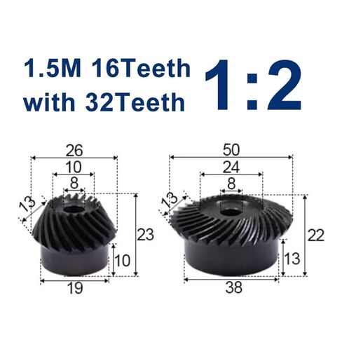 1Set 1.5M 16T to 32T Spiral Bevel Gear M1.5 Modulus 1:2 90 Degrees Differential Gear Same Ratio Diameter 6mm 8mm Hole in Kuwait