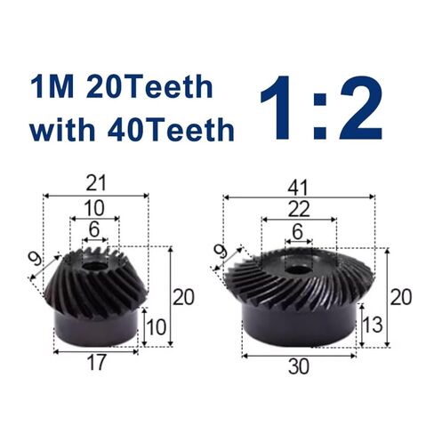 1set 1M 20T to 40T Spiral Bevel Gear M1 Modulus 1:2 90 Degrees Differential Same Ratio Diameter 6mm Hole Diameter in Kuwait