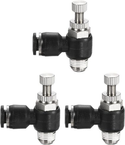 HARFINGTON 3pcs SL6-NPT1/8 Air Flow Control Valve Push to Connect Fitting 1/4 Inch OD 1/8 Inch NPT 90 Degree Elbow Air Hose Control Valve Fitting Push Lock, Black in Saudi Arabia