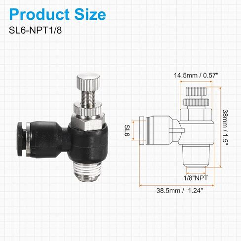 HARFINGTON 3pcs SL6-NPT1/8 Air Flow Control Valve Push to Connect Fitting 1/4 Inch OD 1/8 Inch NPT 90 Degree Elbow Air Hose Control Valve Fitting Push Lock, Black in Saudi Arabia