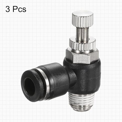 HARFINGTON 3pcs SL6-NPT1/8 Air Flow Control Valve Push to Connect Fitting 1/4 Inch OD 1/8 Inch NPT 90 Degree Elbow Air Hose Control Valve Fitting Push Lock, Black in Saudi Arabia
