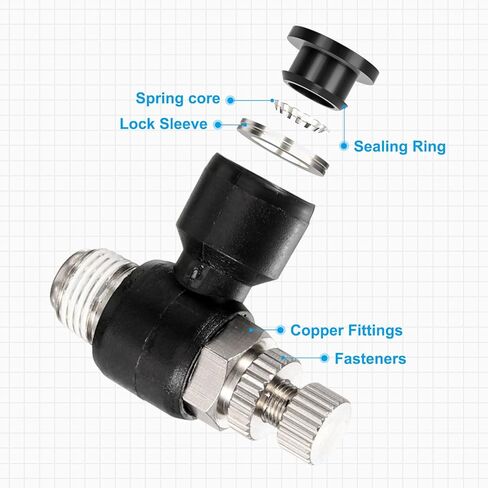 HARFINGTON 3pcs SL6-NPT1/8 Air Flow Control Valve Push to Connect Fitting 1/4 Inch OD 1/8 Inch NPT 90 Degree Elbow Air Hose Control Valve Fitting Push Lock, Black in Saudi Arabia
