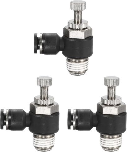 HARFINGTON 3pcs SL6-NPT1/8 Air Flow Control Valve Push to Connect Fitting 1/4 Inch OD 1/8 Inch NPT 90 Degree Elbow Air Hose Control Valve Fitting Push Lock, Black in Saudi Arabia