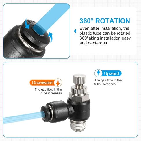 HARFINGTON 3pcs SL6-NPT1/8 Air Flow Control Valve Push to Connect Fitting 1/4 Inch OD 1/8 Inch NPT 90 Degree Elbow Air Hose Control Valve Fitting Push Lock, Black in Saudi Arabia