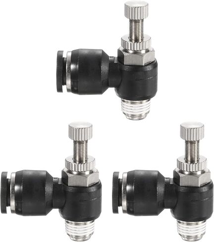 HARFINGTON 3pcs SL6-NPT1/8 Air Flow Control Valve Push to Connect Fitting 1/4 Inch OD 1/8 Inch NPT 90 Degree Elbow Air Hose Control Valve Fitting Push Lock, Black in Saudi Arabia