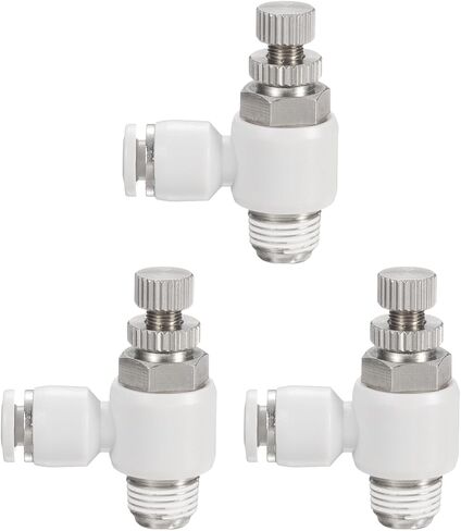 HARFINGTON 3pcs SL6-NPT1/8 Air Flow Control Valve Push to Connect Fitting 1/4 Inch OD 1/8 Inch NPT 90 Degree Elbow Air Hose Control Valve Fitting Push Lock, Black in Saudi Arabia