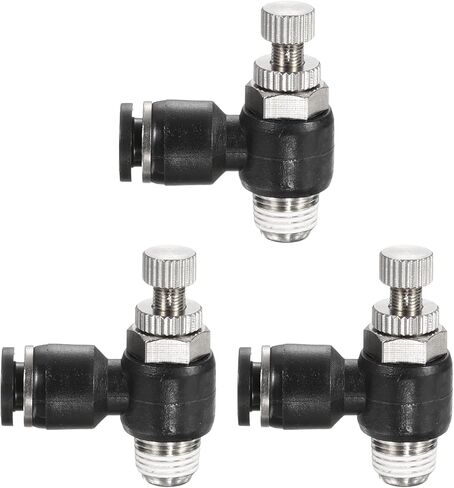 HARFINGTON 3pcs SL6-NPT1/8 Air Flow Control Valve Push to Connect Fitting 1/4 Inch OD 1/8 Inch NPT 90 Degree Elbow Air Hose Control Valve Fitting Push Lock, Black in Saudi Arabia