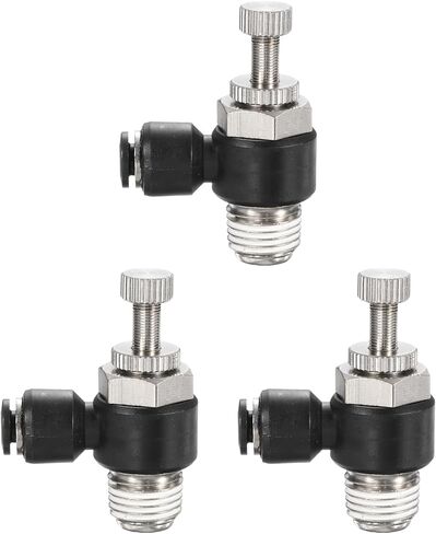 HARFINGTON 3pcs SL6-NPT1/8 Air Flow Control Valve Push to Connect Fitting 1/4 Inch OD 1/8 Inch NPT 90 Degree Elbow Air Hose Control Valve Fitting Push Lock, Black in Saudi Arabia