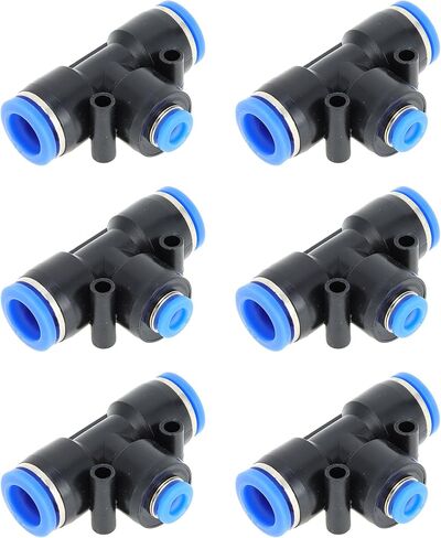 VekAuto Push to Connect Air Fittings 1/2"x1/4"x1/2" t Type Reducing Air Line Quick Connector Plastic 6 Pcs Blue Black in Saudi Arabia