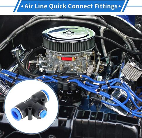 VekAuto Push to Connect Air Fittings 1/2"x1/4"x1/2" t Type Reducing Air Line Quick Connector Plastic 6 Pcs Blue Black in Saudi Arabia