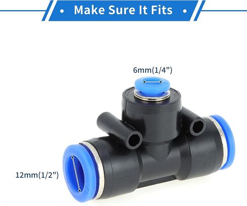 VekAuto Push to Connect Air Fittings 1/2"x1/4"x1/2" t Type Reducing Air Line Quick Connector Plastic 6 Pcs Blue Black in Saudi Arabia