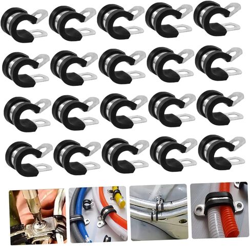 SEWACC 20Pcs Insulated Rubber Cushioned Cable Clamps Durable Stainless Steel Hose Clamps for Wiring Racking Line Management and Repair Resistant and Resistant in Saudi Arabia